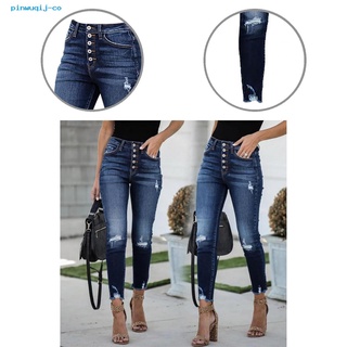 pn sexy mujer jeans ripped hole borla cintura alta denim pantalones todo-partido streetwear