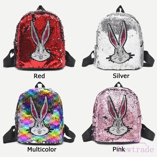 Bolsas de lentejuelas niñas Mini mochilas de la escuela lindo de dibujos animados conejo cuadrado mochila
