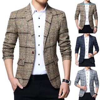 fashionmeiren moda hombres a cuadros solapa slim fit chaqueta chaqueta abrigo de un botón traje de negocios