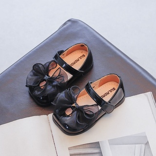 Princesa Zapatos 2022 Primavera Nueva Coreana Niñas Encaje Arco Sólido Negro Vestido Sandalias Cubiertas Dedos De Los Pies Cuadrados Dedo Del Pie Niños Moda