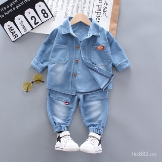 YL🔥Bienes de spot🔥Primavera otoño niños conjuntos de ropa niños Denim top + jeans 2pcs niños deporte trajes bebé niños ropa conjunto de chándales【Spot marchandises】 (2)