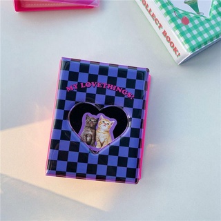 CHANGFU Kawaii Collect Books Hollowed Heart Postcards Organizer Photo Album Card Stock Chessboard Cat Bear Cherry Binder Album 3 inch Business Card Kpop Card Binder (6)