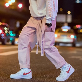 Pantalones de Carga japonés para hombre de mujer/pantalones de Hip Hop/pantalones Harem/pantalón casual Rosa (8)