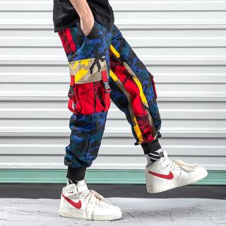 Multi bolsillos pantalones de carga de los hombres corredores camuflaje mono Harajuku Streetwear pantalones Hip Hop militar Cargo pantalones