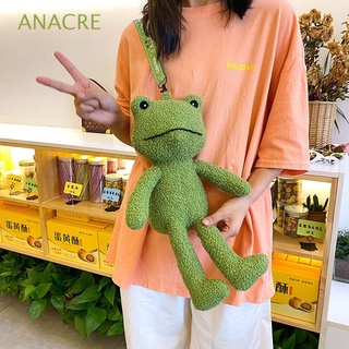 ANACRE Student Shoulder Bag Soft Shopper Bag Frog Messenger Bag Fur Cute Cartoon Funny Green Frog Girl Plush Doll