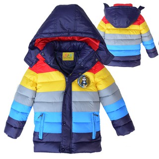 Nuevo barco de invierno niños chaquetas niños niñas caliente abajo abrigo niños prendas de abrigo abrigos rayas ropa para bebé ropa de abrigo