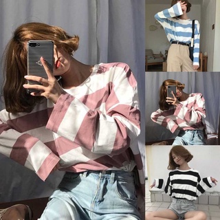 Mujer ropa raya blusa mujer moda Casual suelto Tops de manga larga T-shirt