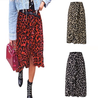 falda larga para mujer con estampado de leopardo de cintura alta plisada
