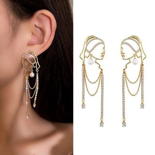 vintage gótico imitación perlas largas borla pendientes/coreano de oro borla gota pendientes de oreja/moda diamante colgante de orejas joyería