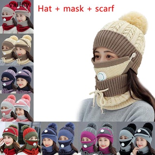 valley 3 piezas conjunto de mujeres de punto sombrero bufanda gorra cuello caliente invierno máscara beanie regalos de navidad co