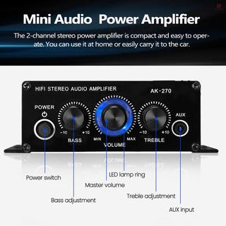 Mini Amplificador De Potencia Estéreo De Audio 2 Canales AK270 Portátil Sonido AUX Entrada Altavoz Para Coche Y Hogar (5)