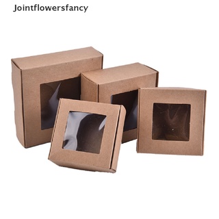 jointflowersfancy 10pcs papel kraft diy caja de regalo con ventana de pvc transparente galletas pastel jabón embalaje cbg
