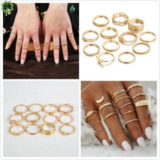 Qipin Set de anillos de dedo Midi chapados en oro elegante 12 piezas para mujer Vintage Punk Boho joyería (1)