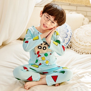 los niños pijama conjuntos de estilo coreano de manga larga desgaste de sueño de dibujos animados impreso o-cuello pijamas ligero big boy algodón nightie