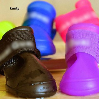 KT 4Pcs Zapatos Para Mascotas Perro Impermeable Botas De Lluvia Botines De Goma Colores Caramelo
