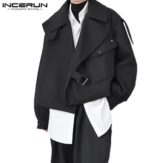 Incerun hombres invierno estilo Irregular diseño de moda manga larga negro suelto Crop chaqueta