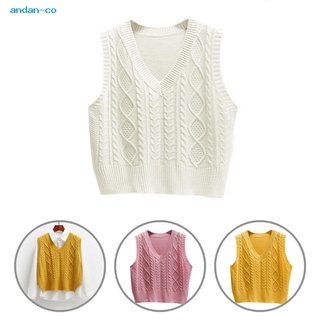 andan Warm Sweater Vest Top V-Neck Twist Knitting Vest Stretchy for Daily Wear