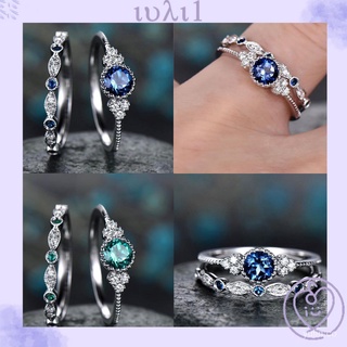 IULI nuevo anillo azul conjunto de encanto regalo zafiro verde esmeralda mujeres fiesta novia joyería compromiso circonita/Multicolor