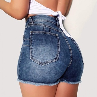 verano de las mujeres pantalones cortos de cintura alta ripped agujero bolsillos delgados pantalones cortos de mezclilla pantalones calientes para el trabajo (4)
