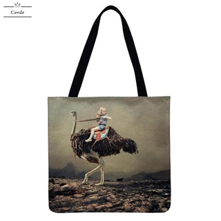 Covdes2 niño montando un avestruz impreso hombro bolsa de la compra Casual grande bolso