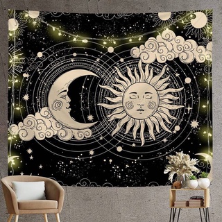 jhsjshde tapiz estético psicodélico sol y luna negro tapiz colgante de pared para decoración de habitación