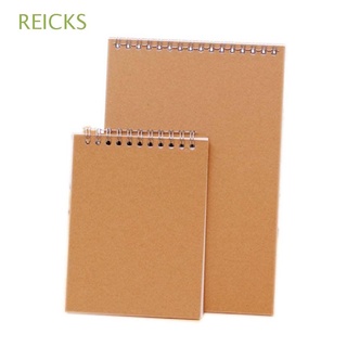 REICKS Kids Notebook A5 A6 Notepad Sketchbook Khaki Students Spiral Coil School Supplies Stationery Kraft Paper Cover Inner Blank