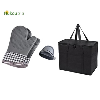 Pack de 3 bolsas aisladas de compras con guantes de horno y soporte para olla, resistentes al calor