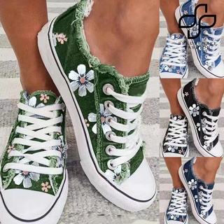 Beautylife zapatos de lona con cordones antideslizantes suela de goma estampado de flores de corte bajo zapatos planos calzado