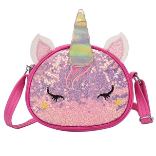 Colorido brillante unicornio sling bolso niños niña lindo de dibujos animados bolso de hombro crossbody