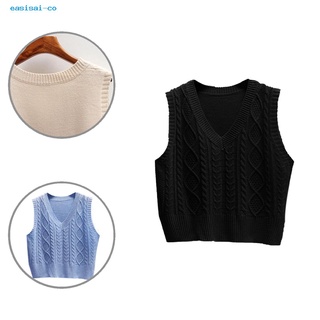 easisai Cold Resistant Sweater Vest V-Neck Twist Vest Leisure Outwear Thick for Daily Wear