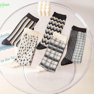 Yijian calcetines De Tubo medio De algodón a cuadros para hombre con estrellas/rayas/olas