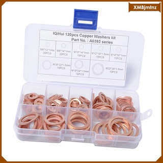 120 Pieces 8 Size Assorted Solid Copper Crush Washers Seal Flat Oil Brake Rings