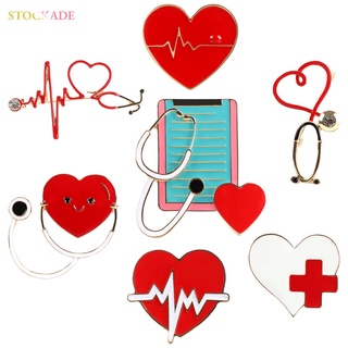 STOCKADE Medicine Enamel Stethoscope Medical Brooch Pin Heart Beat Students Electrocardiogram Record Doctor Nurse Jewelry Gift
