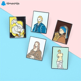 TIMESHIP New Van Gogh Clothes Jewelry Brooches Enamel Pins Bag Accessories Artist Dripping Oil Mona Lisa Clothes Lapel Pin Badge Oil Painting