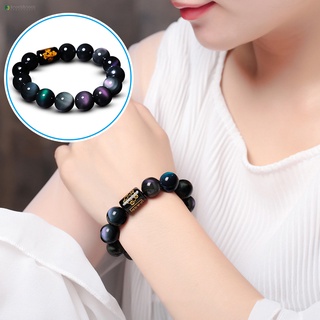 Natural Obsidian Protection Bracelet Blessing Lucky Stone Beads Wrist Jewelry with Feng Shui Decor Gift for Men Women