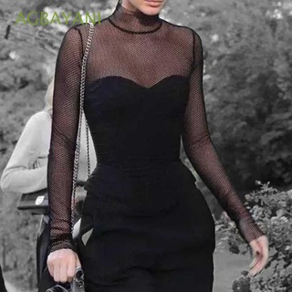 agbayani sexy camisa negra tops mujer ropa mujer rejilla manga larga hueco malla gótica blusas/multicolor