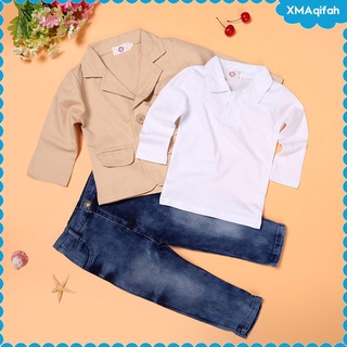 conjunto de ropa de algodón de 3 piezas - traje de primavera y otoño para niños pequeños, camiseta+ chaqueta+ jeans, traje de caballero de 3-8 años