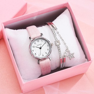 (Reloj + pulsera para mujer) Reloj de moda para mujer / Reloj de cuero de cuarzo / Pulsera de diamantes de imitación de lujo brillante