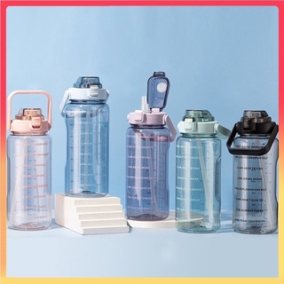 Caliente 5 colores 2000ml con recordatorio tiempo botella de agua vaso con escala de paja botella grande 2 litros 2L gimnasio botella deporte BPA gratis^ envío rápido ^
