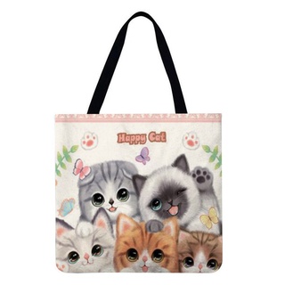 fs_lindo gatos impreso hombro bolsa de la compra casual bolso grande