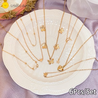 6 unids/set Retro oro mariposa collar Separable apilamiento estrella corazón perla colgante collares mujeres accesorios