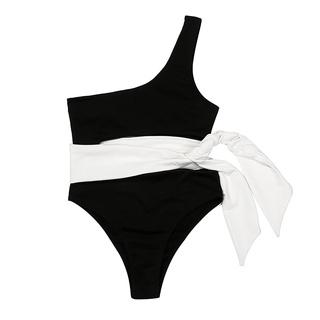 Women Fashion Patchwork Bow One-piece Swimsuit Bathing Suit Beach Swimwear