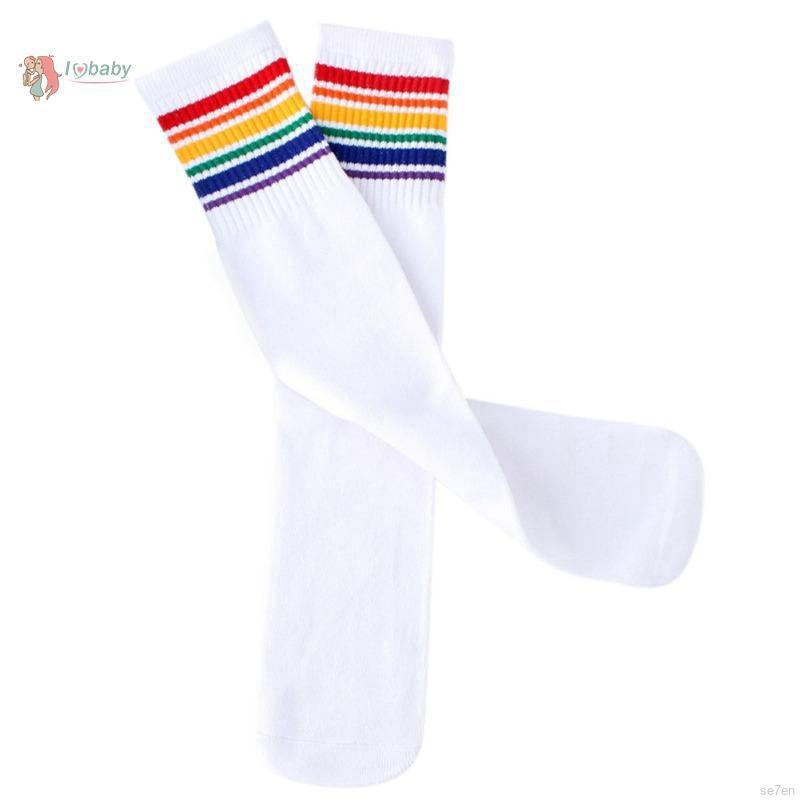 Se7en medias de rayas arco iris para niños/calcetines de fútbol para estudiantes (8)