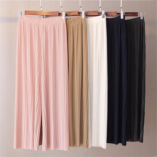 Pantalones plisados De color sólido con piernas anchas/Cintura Alta/elástica Para Primavera y verano