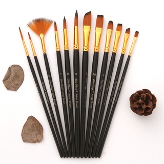 withakiss 12pcs Nylon Hair Wooden Handle Watercolor Paint Brush Pen Set for DIY Oil Acrylic Painting Art Paint Brushes Supplies (9)