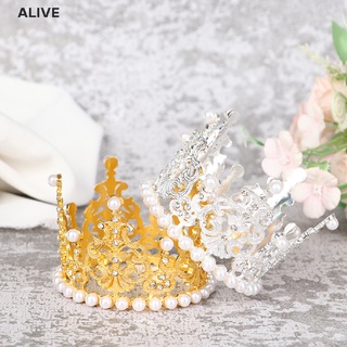 alive mini corona cristal perla topper tiara adorno de pelo boda cumpleaños hornear pastel