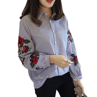 coreano chic rayas blusa mujeres manga larga floral casual tops moda blusa