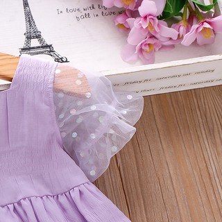 verano niñas vestido de color dulce lentejuelas malla burbuja manga color sólido falsos dos vestidos de princesa (5)
