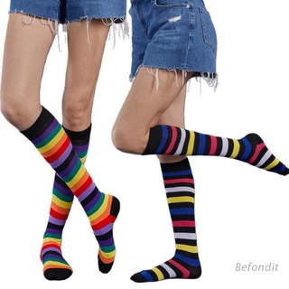 bef calcetines altos de rodilla con rayas coloridas arco iris para mujeres/medias de fiesta de baile