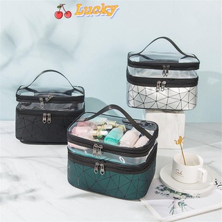 Lucky mujeres bolsa de maquillaje portátil caso de cosméticos de doble capa de viaje reutilizable bolsas de tocador organizador/Multicolor